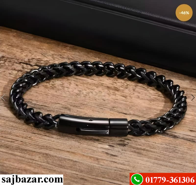 Luxurious Vintage Link Chain Men’s Stainless Steel Bracelet- Black