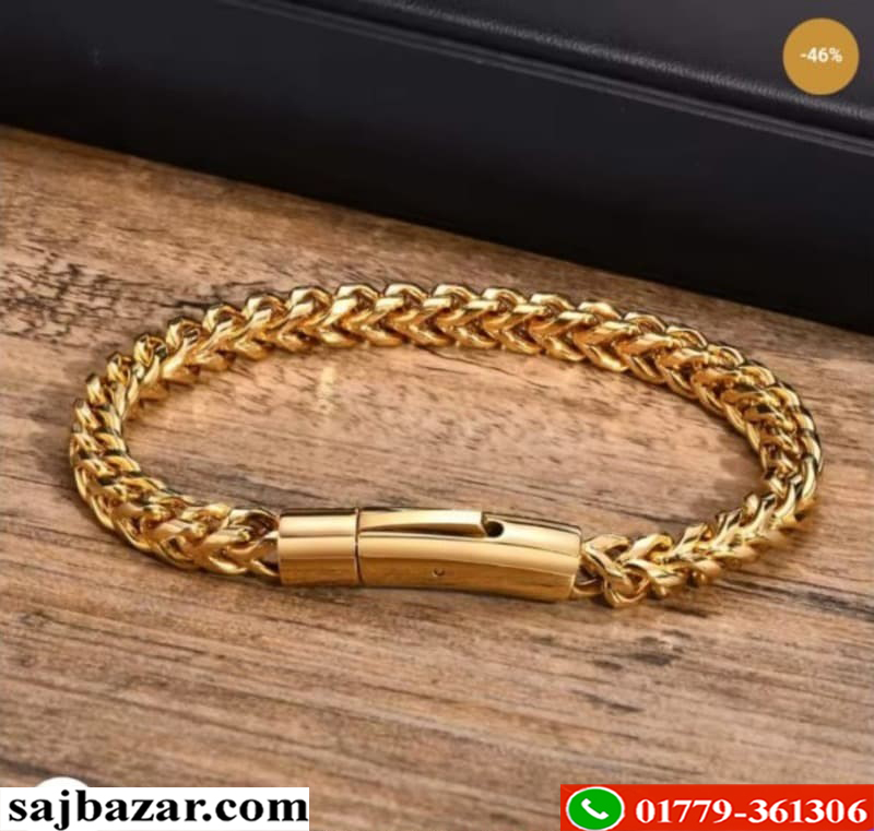 Luxurious Vintage Link Chain Men’s Stainless Steel Bracelet- Gold