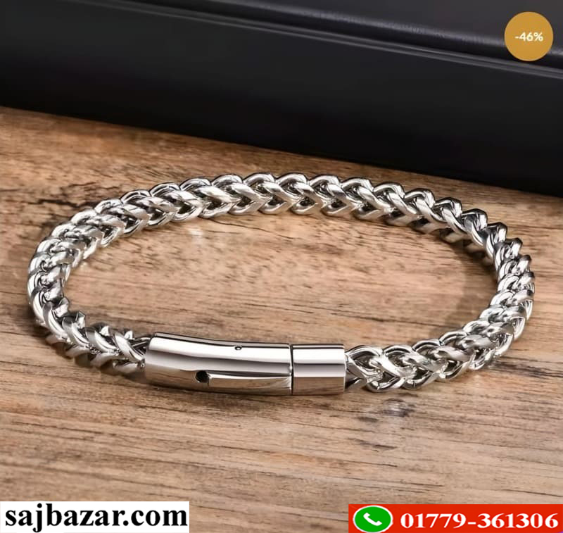 Luxurious Vintage Link Chain Men’s Stainless Steel Bracelet- Silver