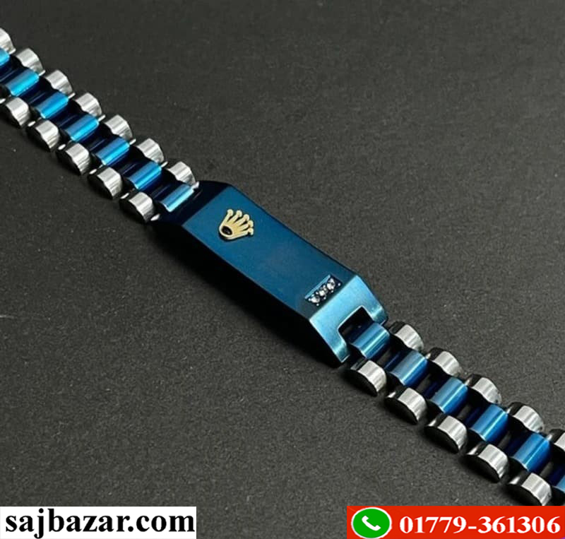 Luxurious Men’s Rolex Stainless Steel Bracelet- Tow Tone Blue